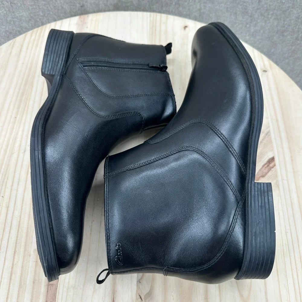 NEW Clarks Whiddon Zip Boots Mens 13 Black Leather Ankle Boot 261550397120